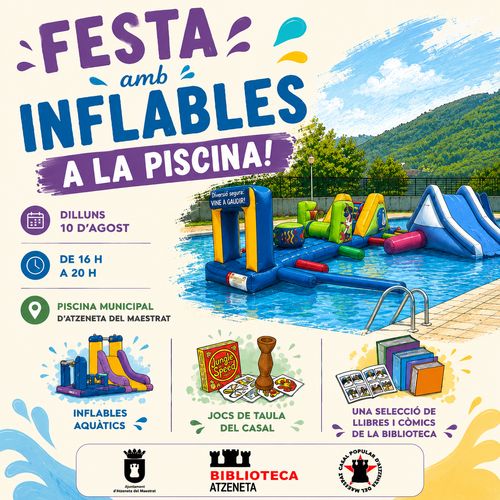 Festa amb inflables a la piscina d'Atzeneta del Maestrat